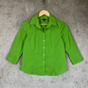 Talbots Shirt Womens 8 Petite Green Cotton Blend Button 3/4 Sleeve- 4250